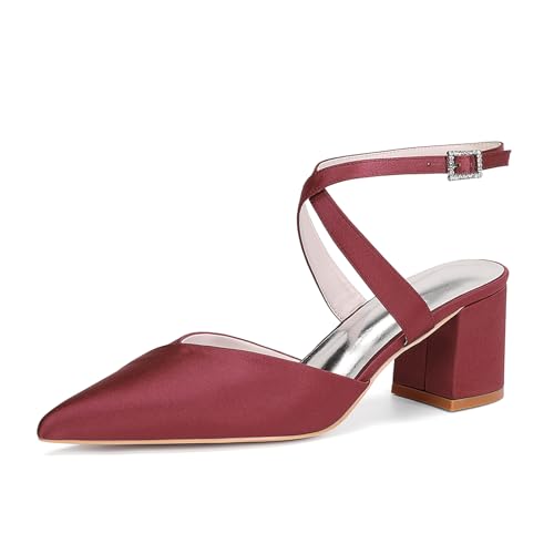 MlYJmer Damen Hochzeitsschuhe High Heel Knöchelriemen Party Elegante Brautschuhe,Burgundy,43 EU MlYJmer Damen Hochzeitsschuhe High Heel Knöchelriemen Party Elegante Brautschuhe,Burgundy,43 EU von MlYJmer