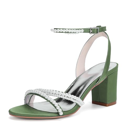 MlYJmer Damen Knöchelriemen High Heel Sandalen Abendschuhe Partei Hochzeitsschuhe Brautschuhe Sandalen,Army Green,39 EU von MlYJmer