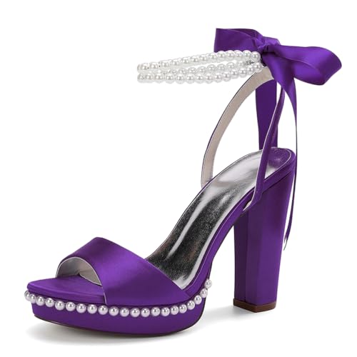 MlYJmer Damen Knöchelriemen High Heel Sandalen Abendschuhe Partei Hochzeitsschuhe Brautschuhe Sandalen,Dark Purple,38 EU von MlYJmer