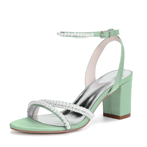 MlYJmer Damen Knöchelriemen High Heel Sandalen Abendschuhe Partei Hochzeitsschuhe Brautschuhe Sandalen,Grass Green,39 EU von MlYJmer