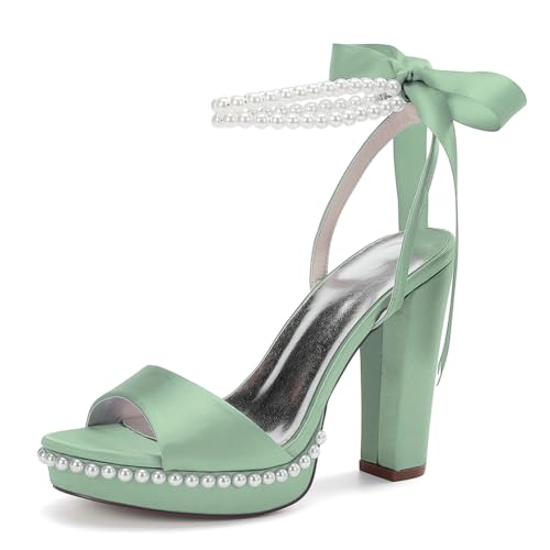 MlYJmer Damen Knöchelriemen High Heel Sandalen Abendschuhe Partei Hochzeitsschuhe Brautschuhe Sandalen,Grass Green,40 EU von MlYJmer
