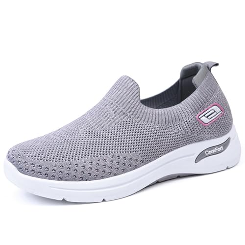 MlYJmer Damen Mesh Atmungsaktive Turnschuhe Wanderschuhe Slip On Freizeitschuhe,Grau,40 EU von MlYJmer
