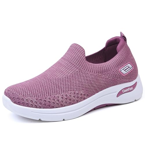MlYJmer Damen Mesh Atmungsaktive Turnschuhe Wanderschuhe Slip On Freizeitschuhe,Lila,39 EU von MlYJmer