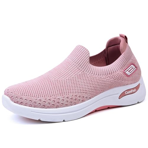 MlYJmer Damen Mesh Atmungsaktive Turnschuhe Wanderschuhe Slip On Freizeitschuhe,Rosa,38 EU von MlYJmer