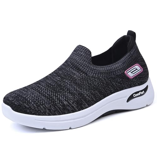 MlYJmer Damen Mesh Atmungsaktive Turnschuhe Wanderschuhe Slip On Freizeitschuhe,Schwarz,38 EU von MlYJmer