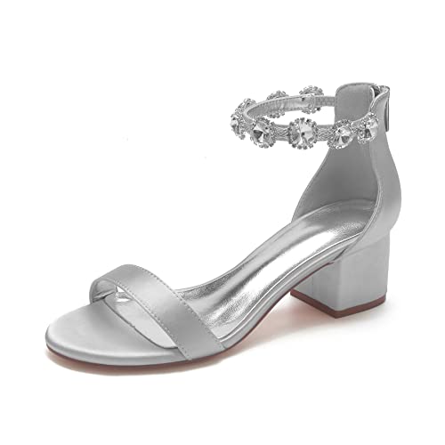 MlYJmer Damen Open Toe Sandalen High Heel Partei Hochzeitsschuhe Brautschuhe,Silber,43 EU von MlYJmer
