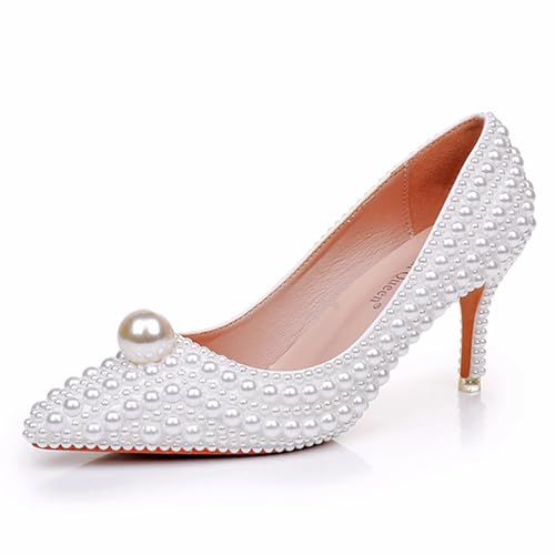 MlYJmer Damen Pointed Toe Pearl High Heels Brautkleid Schuhe,Weiß,36.5 EU MlYJmer Damen Pointed Toe Pearl High Heels Brautkleid Schuhe,Weiß,36.5 EU von MlYJmer