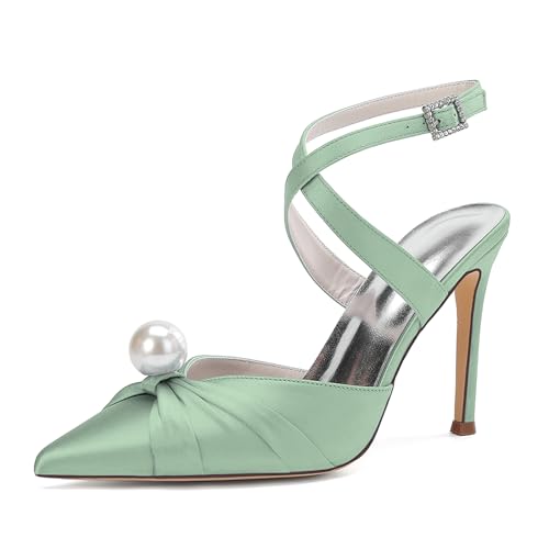 MlYJmer Damen Pumps High Heels geschlossene Zehen Heels für Frauen Hochzeit Kleid Schuhe,Grass Green,40 EU von MlYJmer