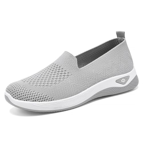 MlYJmer Damen Slip On Gestricktes Mesh Atmungsaktive Freizeitschuhe Walking Flats Loafer,Grau,36 EU von MlYJmer