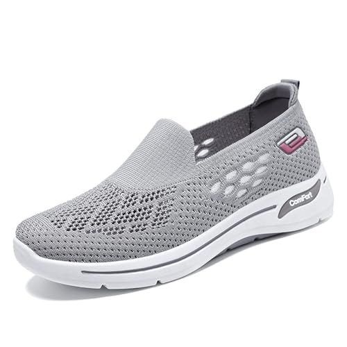 MlYJmer Damen Slip On Laufschuhe Atmungsaktive Mesh Sportschuhe Leichte Bequeme Freizeitschuhe,Grau,36 EU von MlYJmer