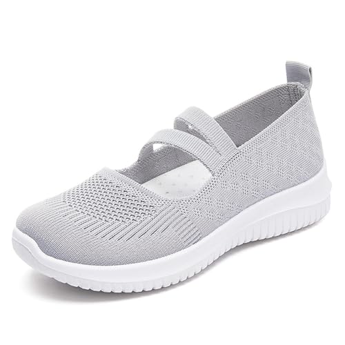 MlYJmer Damen Slip-On Sneakers Atmungsaktive Strick Mesh Freizeitschuhe Bequeme Flache Wanderschuhe,Grau,38 EU von MlYJmer