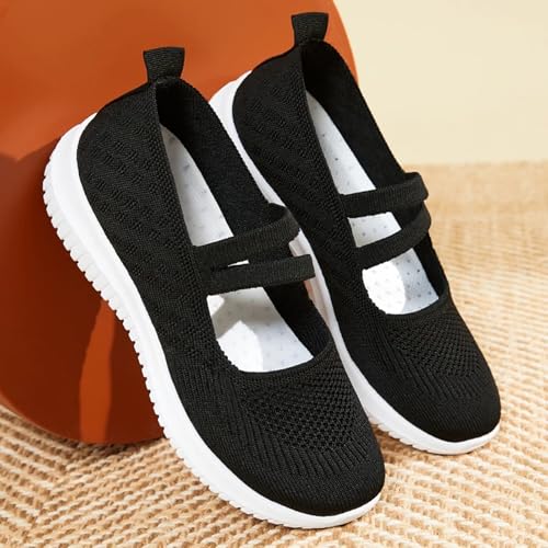 MlYJmer Damen Slip-On Sneakers Atmungsaktive Strick Mesh Freizeitschuhe Bequeme Flache Wanderschuhe,Schwarz,35 EU von MlYJmer