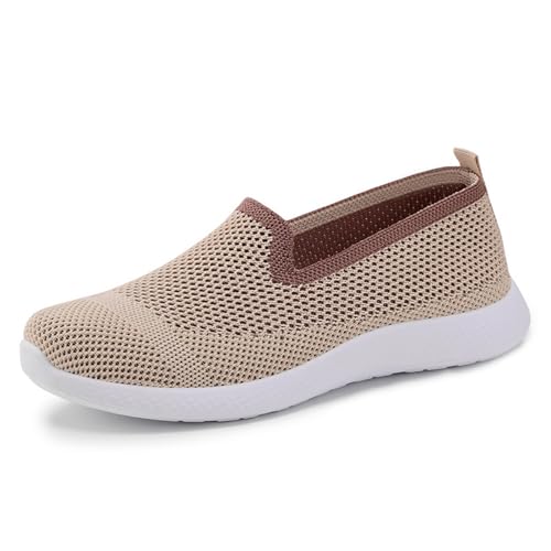 MlYJmer Damen Slip-On Wanderschuhe Atmungsaktives Mesh Bequeme Freizeitschuhe,Beige,35 EU von MlYJmer
