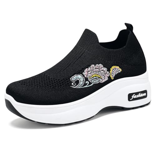 MlYJmer Damen Slip-On Wanderschuhe Atmungsaktives Mesh Bequeme Freizeitschuhe,Schwarz,39 EU von MlYJmer