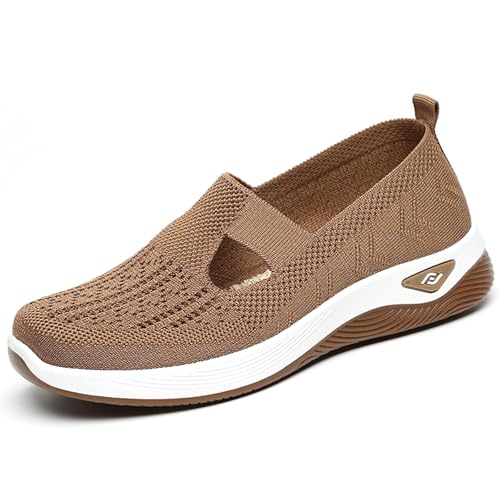 MlYJmer Damen Sommer Schuhe Mesh Atmungsaktive Turnschuhe Leicht Slip On Wanderschuhe Freizeitschuhe,Braun,39 EU von MlYJmer