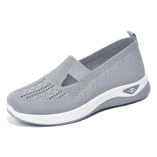 MlYJmer Damen Sommer Schuhe Mesh Atmungsaktive Turnschuhe Leicht Slip On Wanderschuhe Freizeitschuhe,Grau,39 EU von MlYJmer