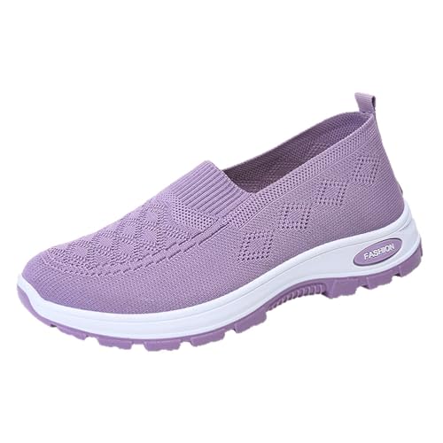 MlYJmer Damen gestrickte Flache Schuhe Leichte Bequeme lässige atmungsaktive Mesh-Wanderschuhe,Lila,35 EU von MlYJmer