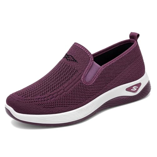 MlYJmer Damen gestrickte Flache Schuhe Leichte Bequeme lässige atmungsaktive Mesh-Wanderschuhe,Lila,38 EU von MlYJmer
