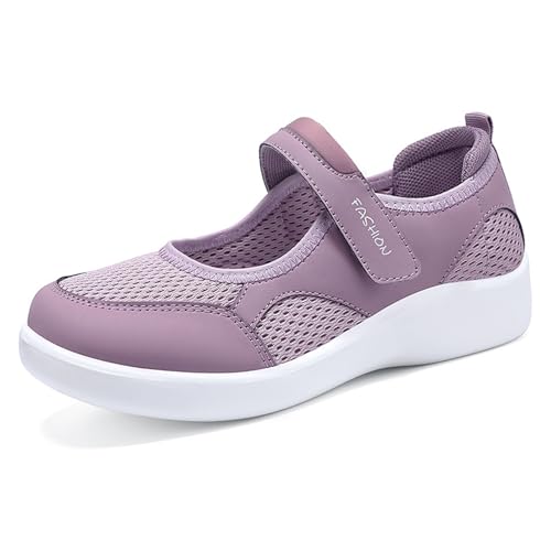 MlYJmer Damen gestrickte Flache Schuhe Leichte Bequeme lässige atmungsaktive Mesh-Wanderschuhe,Lila,40 EU von MlYJmer