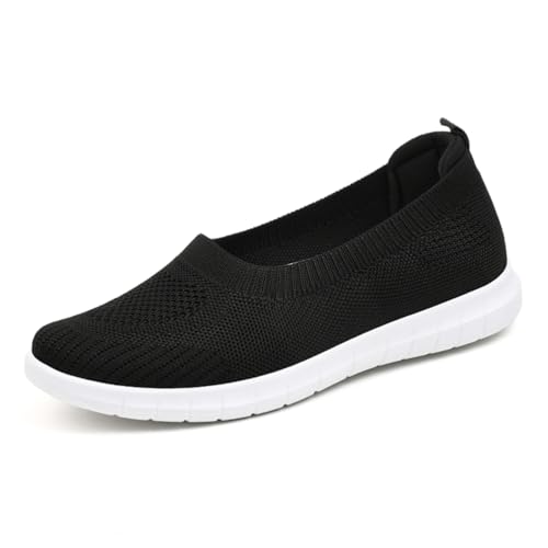 MlYJmer Damen gestrickte Flache Schuhe Leichte Bequeme lässige atmungsaktive Mesh-Wanderschuhe,Schwarz,36 EU von MlYJmer