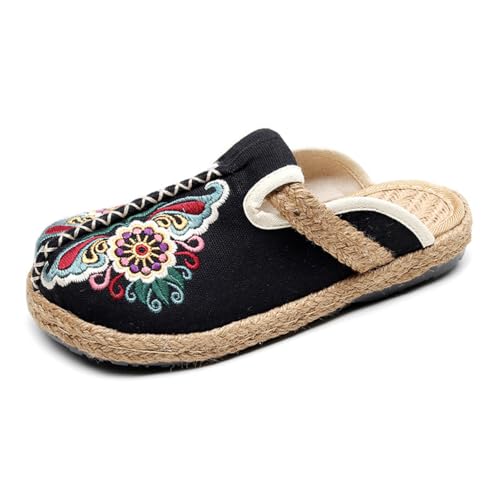 MlYJmer Frauen Casual Leinen Stickerei Pantoletten Flache Hausschuhe Sommer Damen Canvas Bequeme Espadrille Schuhe,Schwarz,39 EU MlYJmer Frauen Casual Leinen Stickerei Pantoletten Flache Hausschuhe Sommer Damen Canvas Bequeme Espadrille Schuhe,Schwarz,39 EU von MlYJmer