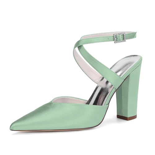 MlYJmer Frauen Spitze Zehe High Heel Court Schuhe Satin Hochzeit Party Brautschuhe,Grass Green,41 EU von MlYJmer