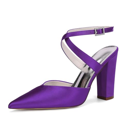 MlYJmer Frauen Spitze Zehe High Heel Court Schuhe Satin Hochzeit Party Brautschuhe,Lila,40 EU von MlYJmer