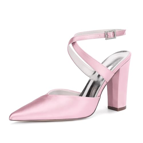 MlYJmer Frauen Spitze Zehe High Heel Court Schuhe Satin Hochzeit Party Brautschuhe,Rosa,37 EU von MlYJmer