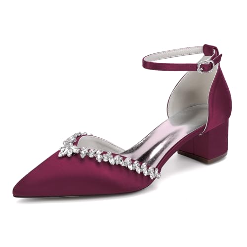 MlYJmer Frauen Spitze Zehe Niedrige Chunky Heels Hochzeitsschuhe Strass Satin Braut Abendkleid Schuhe,Burgundy,37 EU MlYJmer Frauen Spitze Zehe Niedrige Chunky Heels Hochzeitsschuhe Strass Satin Braut Abendkleid Schuhe,Burgundy,37 EU von MlYJmer