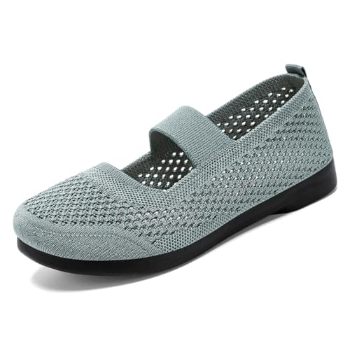 MlYJmer Gestrickte Damen Round Toe Flat Mesh Slip-On Bequeme Wanderschuhe,Grün,39 EU von MlYJmer