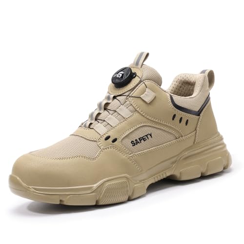 MlYJmer Herren Atmungsaktive Sicherheitsschuhe Frauen Anti-Pannenschutz-Arbeitsschuhe Stahlkappe Turnschuhe,Beige,38 EU von MlYJmer