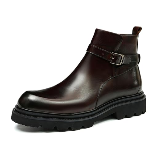 MlYJmer Herren Leder Slip On Chelsea Boots Bequemes Business Casual Kleid Stiefeletten,Braun,39.5 EU von MlYJmer