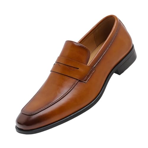MlYJmer Herren Slip On Anzugschuhe Leder Loafer Schuhe Formelle Oxford Freizeitschuhe,Braun,46 EU von MlYJmer