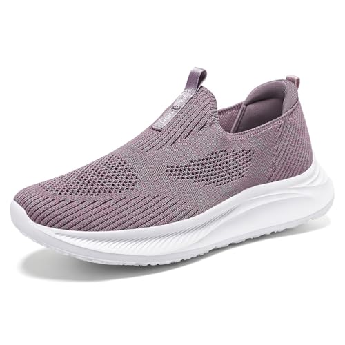 MlYJmer Lässige Strick-Sneaker für Damen Leichte Bequeme atmungsaktive Wanderschuhe,Lila,38 EU von MlYJmer
