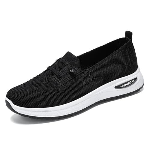 MlYJmer Schuhe Damen Slip on Sneaker Frauen Gewebt Atmungsaktiv Turnschuhe Leicht Sportschuhe Walkingschuhe,Schwarz,42 EU von MlYJmer