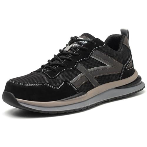 MlYJmer Sicherheitsschuhe Arbeitsschuhe Herren Damen Leicht Stahlkappenschuhe Sportlich Atmungsaktiv Sneaker,Schwarz,41 EU von MlYJmer