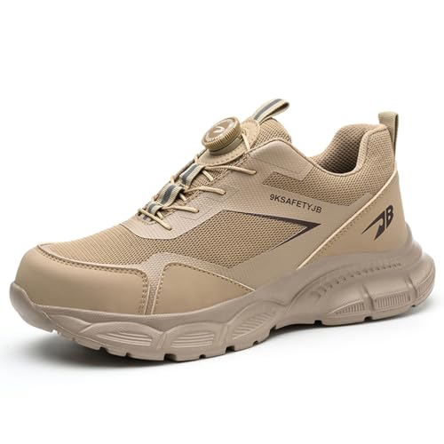 MlYJmer Sicherheitsschuhe Herren Arbeitsschuhe Leicht Sportliche Stahlkappenschuhe Atmungsaktiv Schutzschuhe Anti-Smash und Anti-Punktur Unisex,Beige,46 EU von MlYJmer