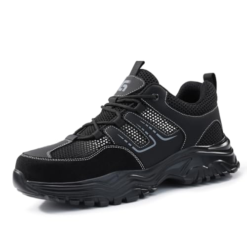MlYJmer Sicherheitsschuhe Herren Arbeitsschuhe Leicht Sportliche Stahlkappenschuhe Atmungsaktiv Schutzschuhe Anti-Smash und Anti-Punktur Unisex,Schwarz,38.5 EU von MlYJmer