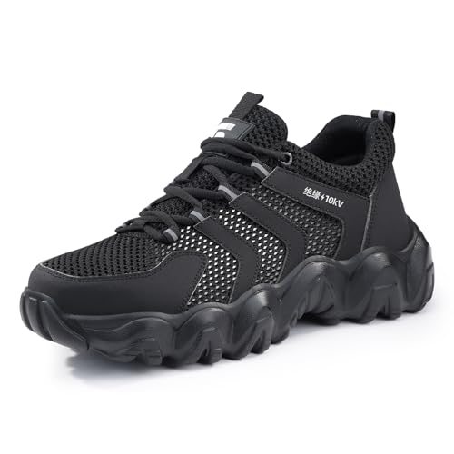 MlYJmer Sicherheitsschuhe Herren Arbeitsschuhe Leicht Sportliche Stahlkappenschuhe Atmungsaktiv Schutzschuhe Anti-Smash und Anti-Punktur Unisex,Schwarz,43.5 EU von MlYJmer