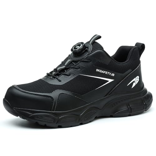 MlYJmer Sicherheitsschuhe Herren Arbeitsschuhe Leicht Sportliche Stahlkappenschuhe Atmungsaktiv Schutzschuhe Anti-Smash und Anti-Punktur Unisex,Schwarz,44 EU von MlYJmer
