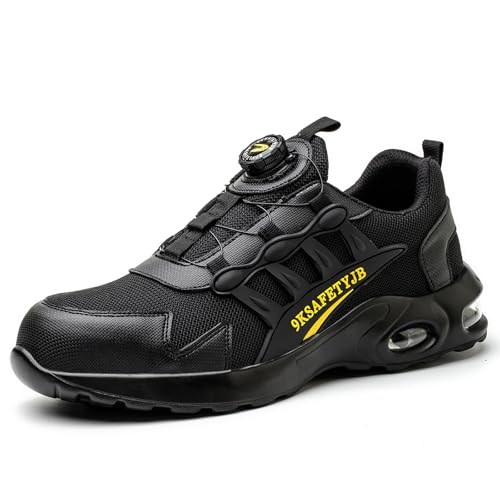 MlYJmer Sicherheitsschuhe Herren Arbeitsschuhe Leicht Sportliche Stahlkappenschuhe Atmungsaktiv Schutzschuhe Anti-Smash und Anti-Punktur Unisex,Schwarz,44 EU von MlYJmer