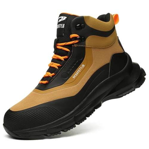 MlYJmer Sicherheitsschuhe Herren Arbeitsstiefel Stahlkappenstiefel Pannensichere Anti-Smashing-Schutzschuhe,Gelb,41 EU von MlYJmer