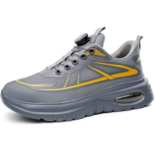 MlYJmer Sicherheitstrainer Männer Frauen Atmungsaktive Stahlkappe Schuhe Leichte Arbeitssicherheitsschuhe,Grau,44 EU von MlYJmer