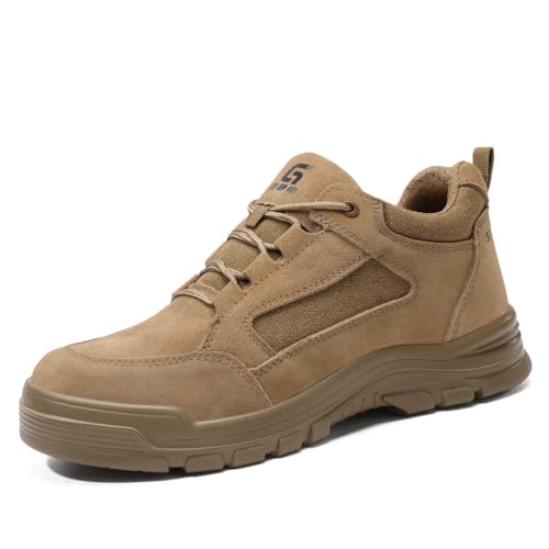 MlYJmer Sicherheitstrainer Männer Frauen Stahlkappe Trainer Leichte Anti-Smash Anti-Pannenschutz Arbeitsschuhe,Braun,38.5 EU von MlYJmer