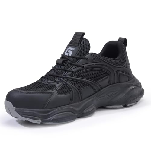 MlYJmer Stahlkappe Trainer Männer Frauen Sicherheitsschuhe Leichte rutschfeste Anti-Smashing Pannensichere Arbeitsschuhe,Schwarz,38.5 EU von MlYJmer