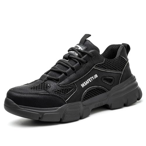 MlYJmer Unisex Sicherheitsschuhe Männer Atmungsaktive Arbeitsschuhe Turnschuhe Frauen Anti-Smash Anti-Pannenschutz Stahlkappe Schuhe,Schwarz,37 EU von MlYJmer
