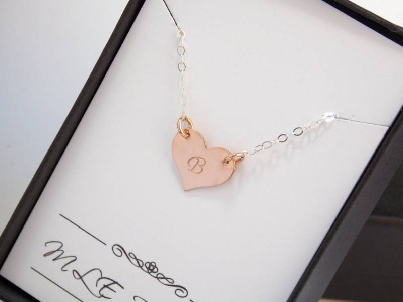 Rose Gold Herz, Initial Halskette, Sterlingsilber, Rosegold Gefüllt, Personalisierte Herzanhänger, Freundgeschenk, Zierlich von MleBridal