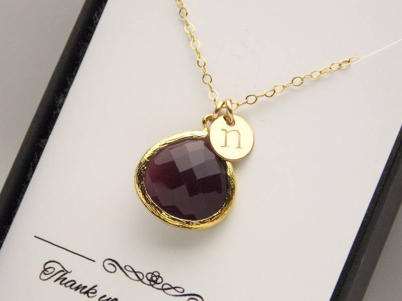 Weinrote Halskette, Gold Filled, Brautjungfer Schmuck, Burgunder Personalisiertes Geschenk von MleBridal