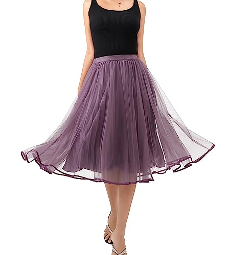 Mliyasan Damen Tüll Satin Plissee Midi Rock Elastische Taille Knielang Tutu Party Rock, Lila 130, Mittel von Mliyasan