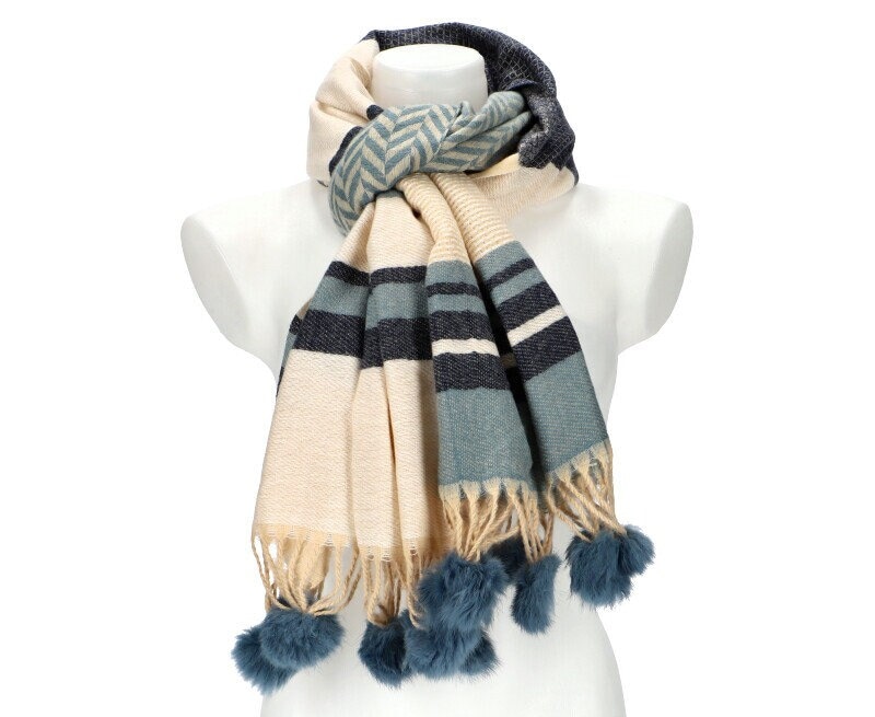 Gestreifter Bedruckter Schal Mit Pompons Herbst-Winter-Kollektion Modeaccessoire Für Damen Textil Originelles Geschenk Gestreifter Bedruckter Schal Mit Pompons Herbst-Winter-Kollektion Modeaccessoire Für Damen Textil Originelles Geschenk von MlleParis